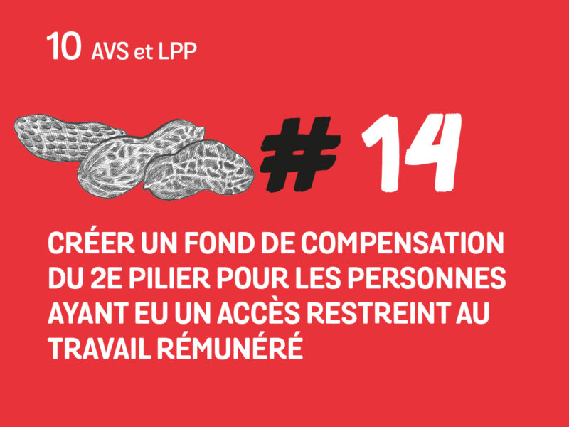 14 Créer un fond de compensation du 2ème pilier pour les personnes ayant eu un accès restreint au travail rémunéré.