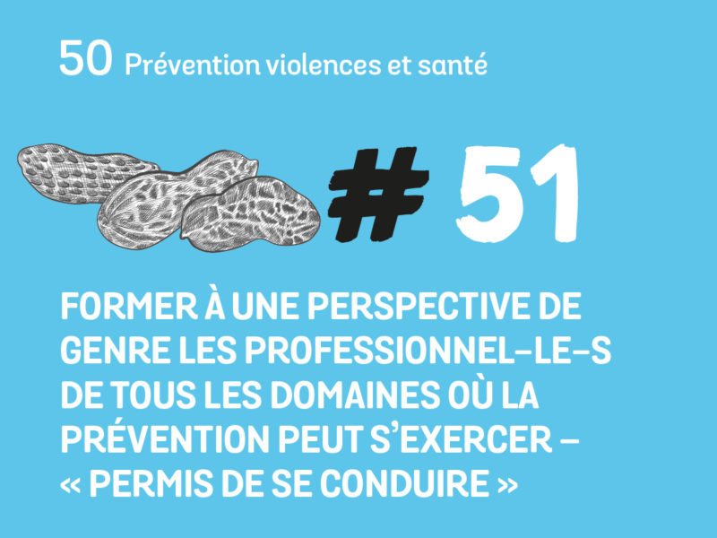 51 Former à une perspective de genre les professionnel-le-s de tous les domaines où la prévention peut s’exercer – « Permis de se conduire »